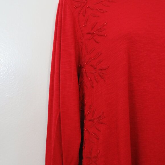 J Jill Size 1X Red Embroidered Tunic Top Long Sleeve Red Basic - Picture 6 of 6